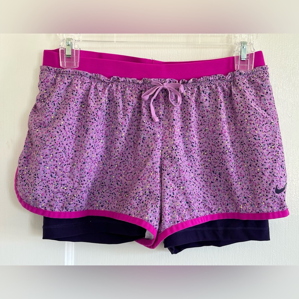 Nike Dri Fit purple full flex 2 in 1 splatter training shorts Size Medium
